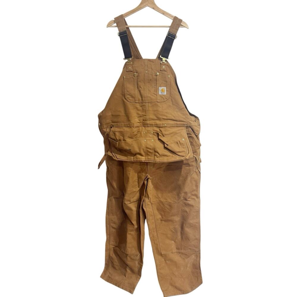 Carhartt Brown Bib Overalls W/Nail Apron Carpenter Duck R28 50x32